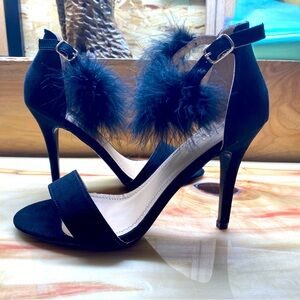 Top Moda Open Toe Heel with Feather Ankle Strap